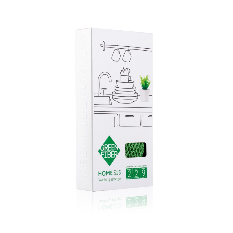 Уникальная губка для посуды без применения бытовой химии  Green Fiber HOME S15, зеленая
