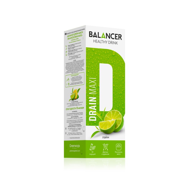 Напиток дренирующий BALANCER DRAIN MAXI, вкус «Лайм», 10 стиков