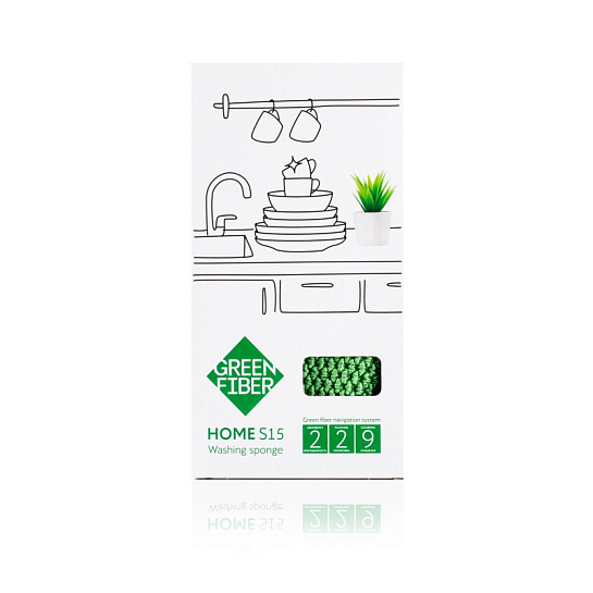 Уникальная губка для посуды без применения бытовой химии  Green Fiber HOME S15, зеленая