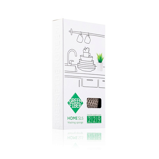 Уникальная губка для посуды без применения бытовой химии  Green Fiber HOME S15, серая